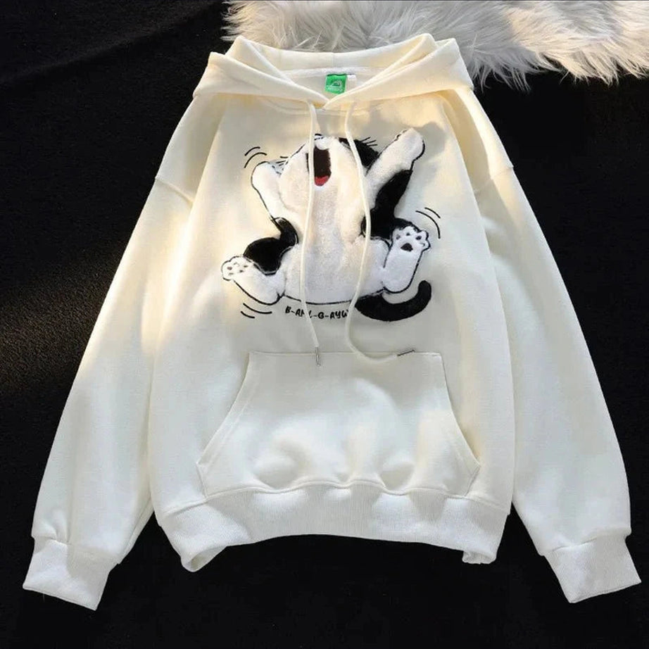 Y2k Cartoon Cat Fleece Hoodie