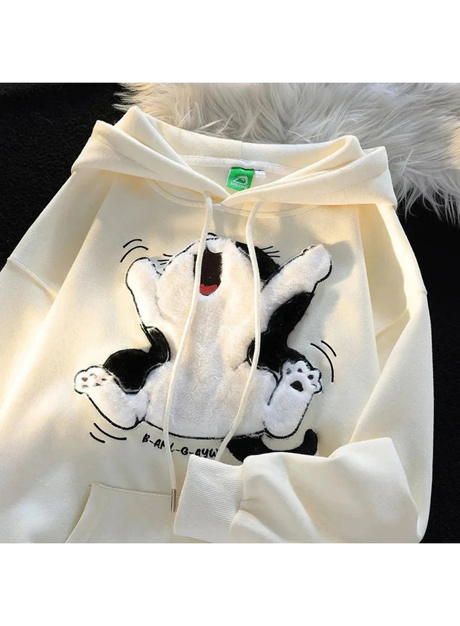 Y2k Cartoon Cat Fleece Hoodie