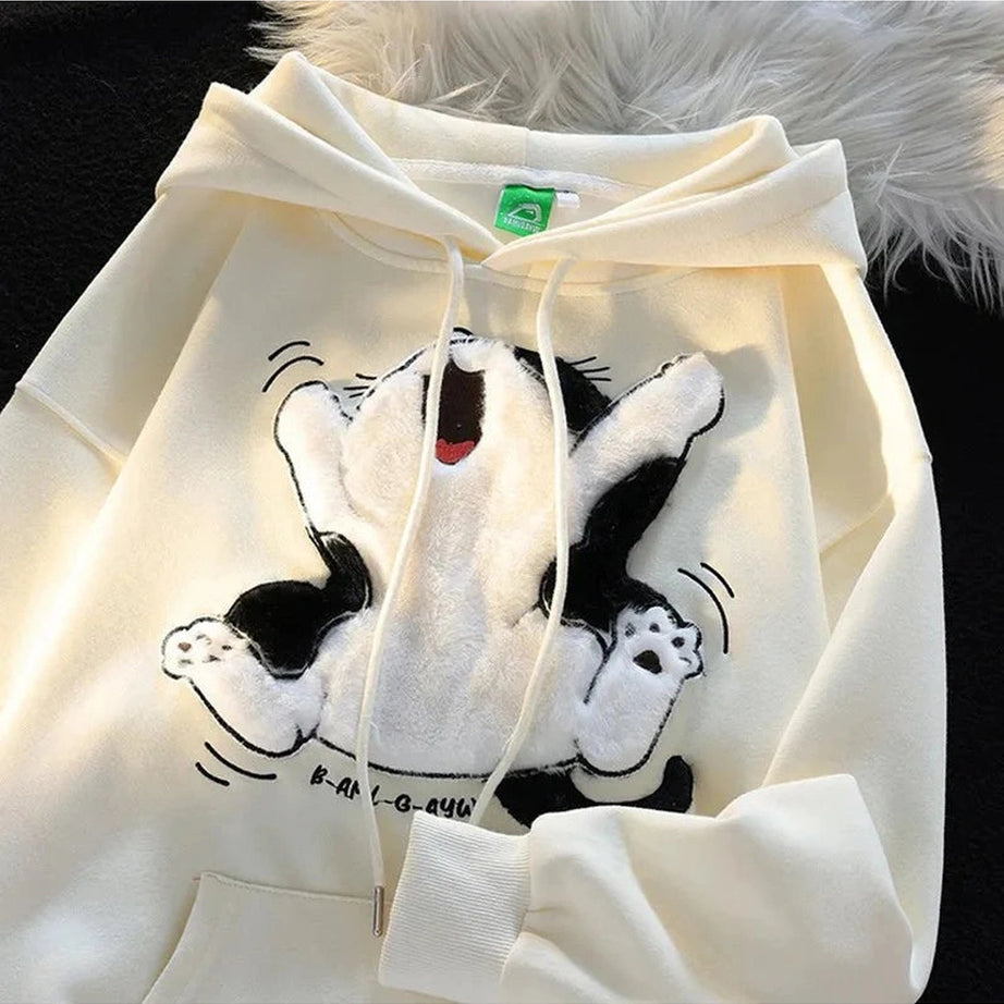 Y2k Cartoon Cat Fleece Hoodie