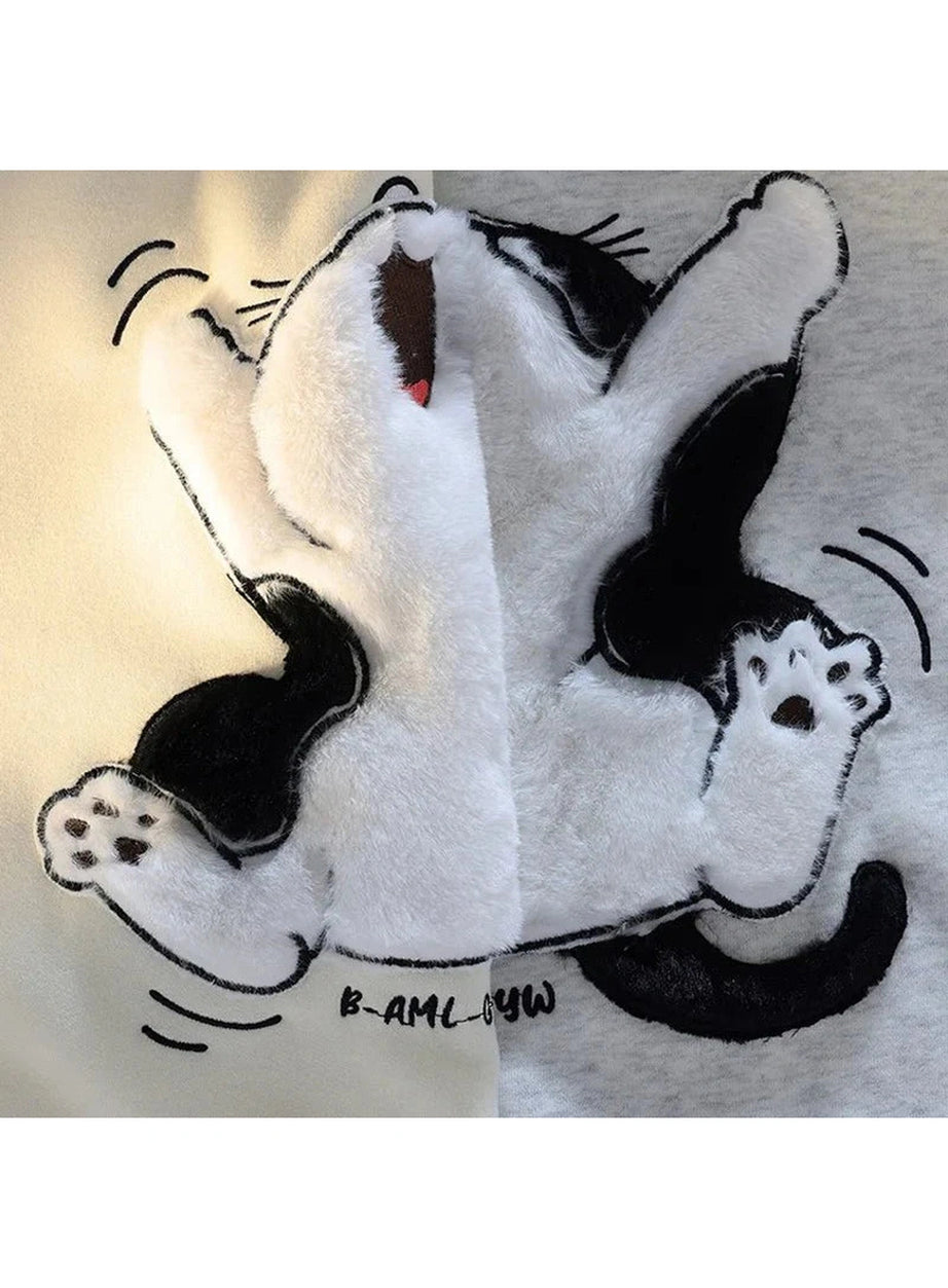 Y2k Cartoon Cat Fleece Hoodie