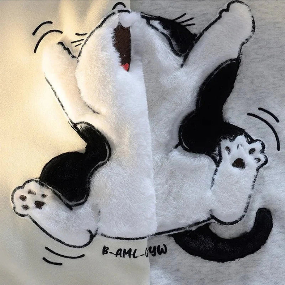 Y2k Cartoon Cat Fleece Hoodie