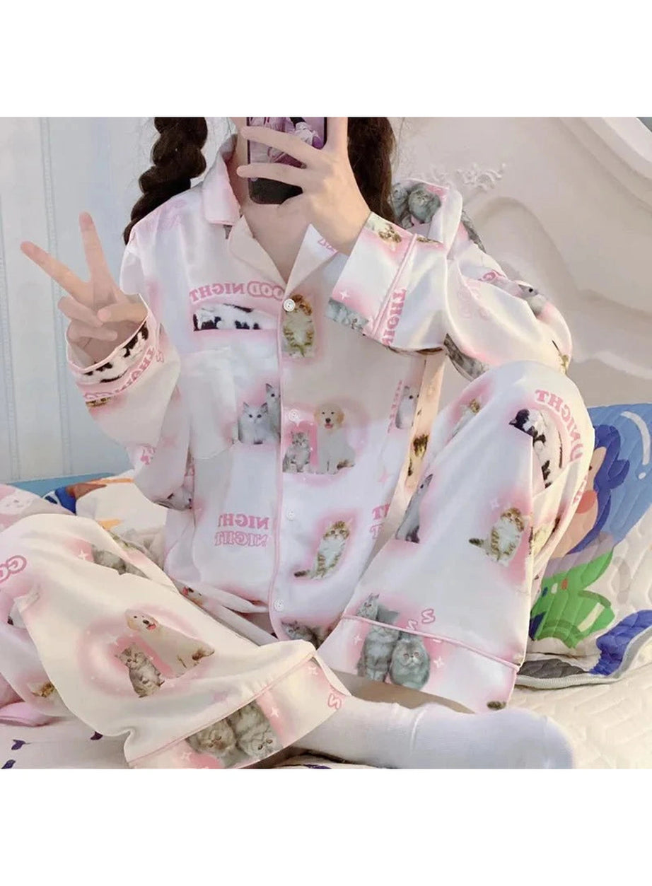 Y2k Cartoon Cat Pajama Set