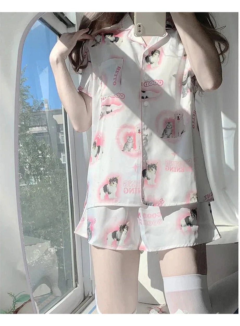 Y2k Cartoon Cat Pajama Set