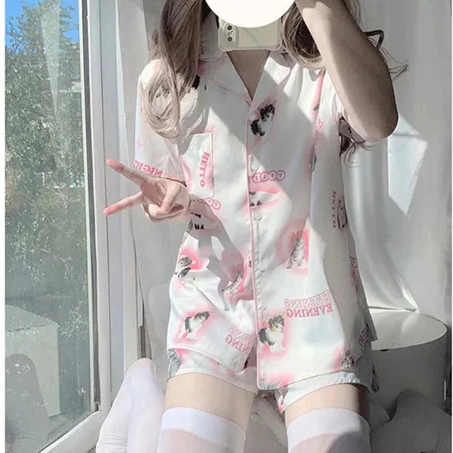Y2k Cartoon Cat Pajama Set