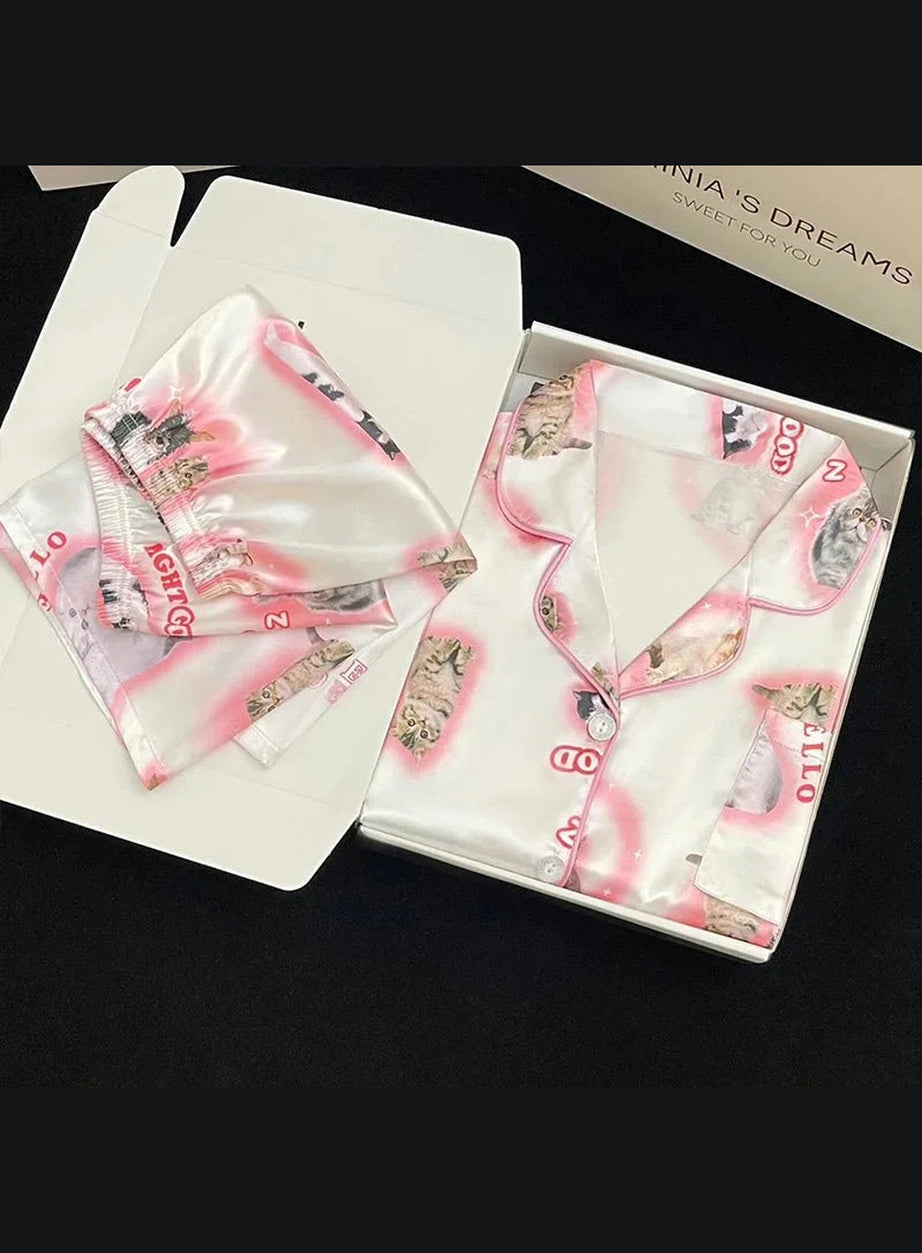 Y2k Cartoon Cat Pajama Set