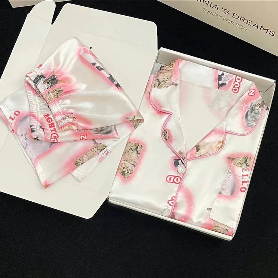 Y2k Cartoon Cat Pajama Set