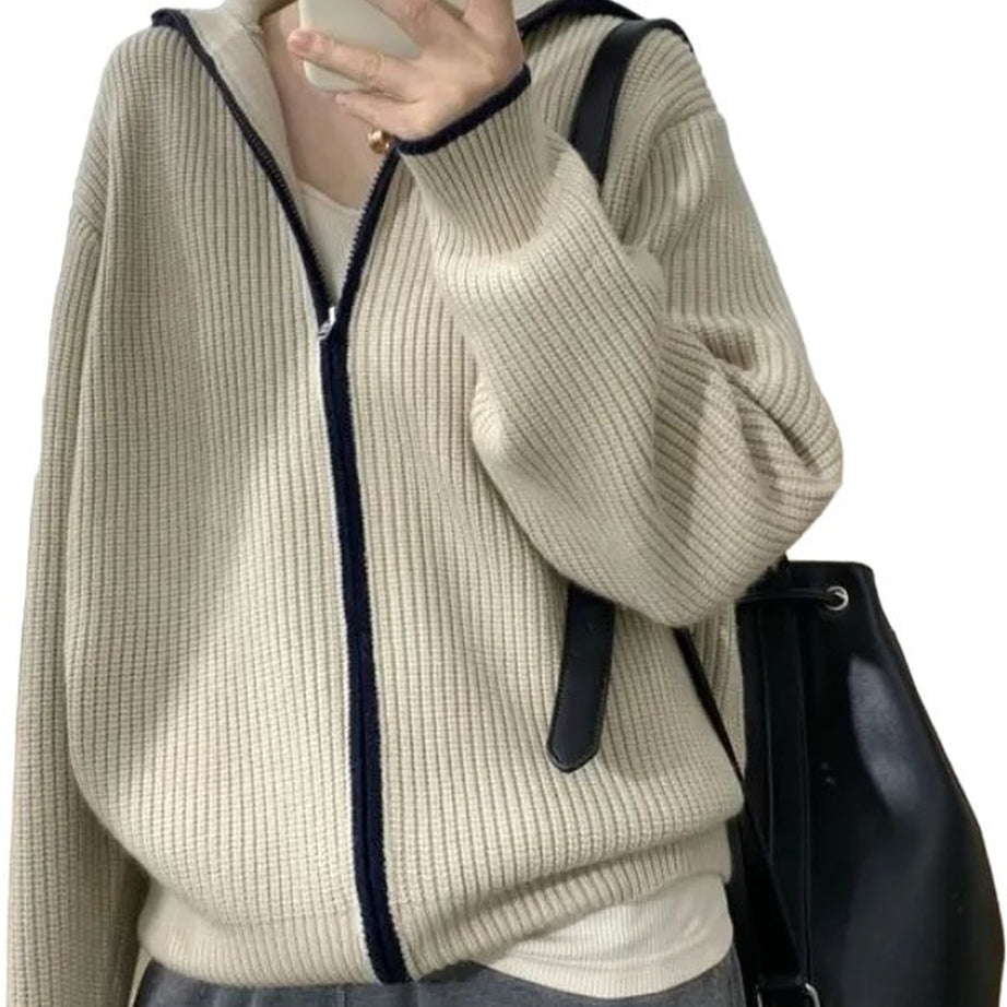 Y2k Cashmere Zip Stand-Up Cardigan