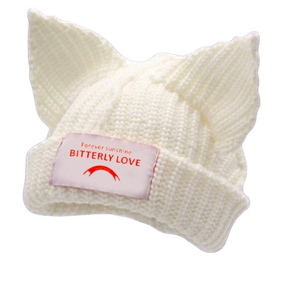 Y2k Cat Ear Knitted Hat "BITTERLY LOVE"