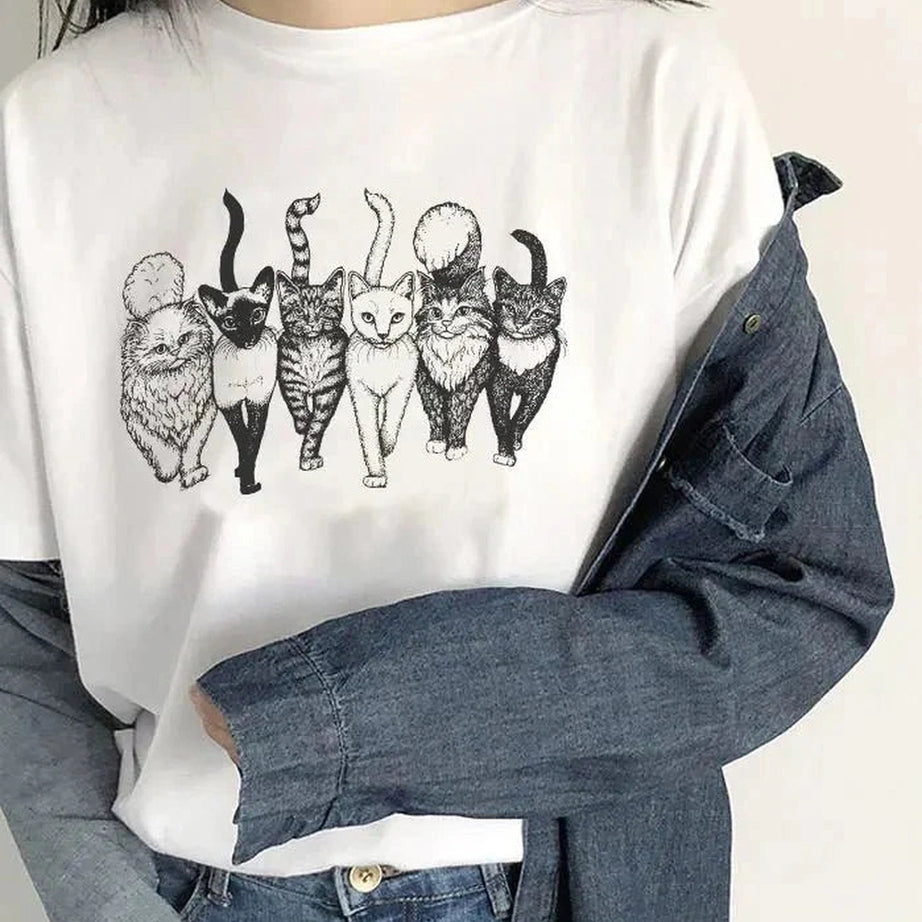 Y2k Cat Gang Graphic Women's Cotton T-Shirt