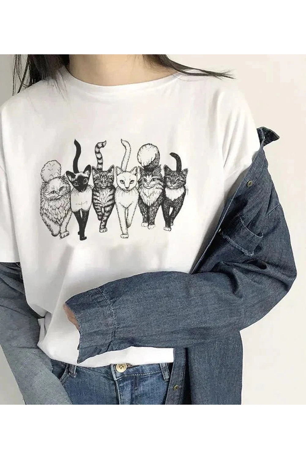 Y2k Cat Gang Graphic Women's Cotton T-Shirt