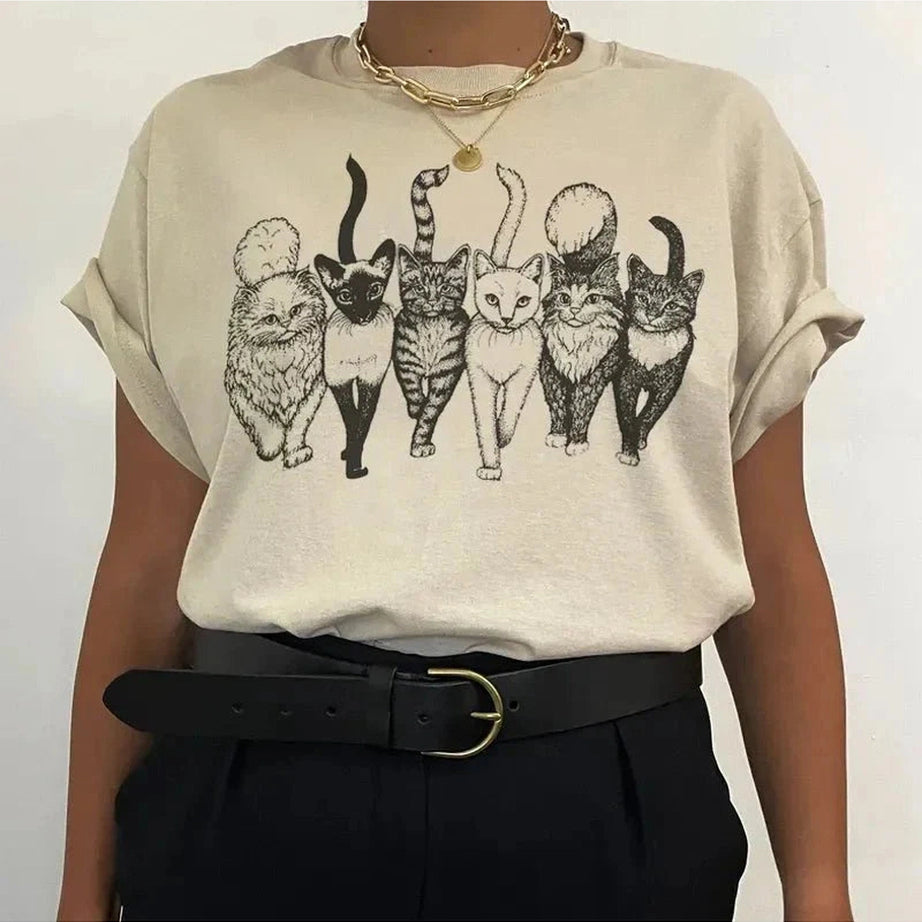 Y2k Cat Gang Graphic Women's Cotton T-Shirt