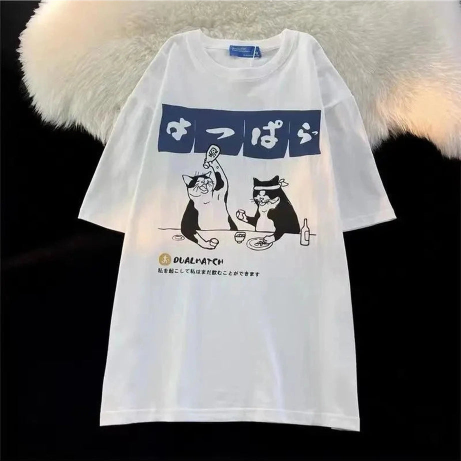 Y2k Cat Print Minimalist T-shirt