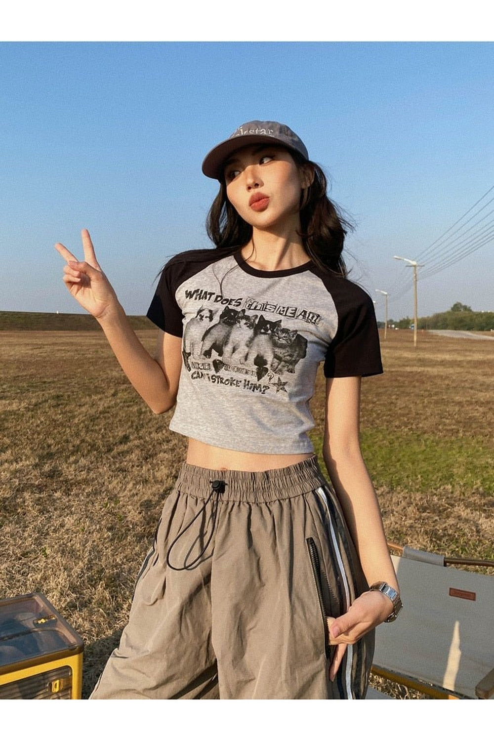 Y2k Cat Print Crop Top