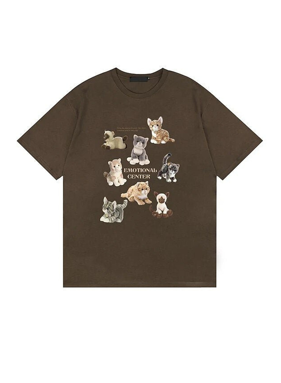 Y2k Cat Save World Cartoon T-shirt