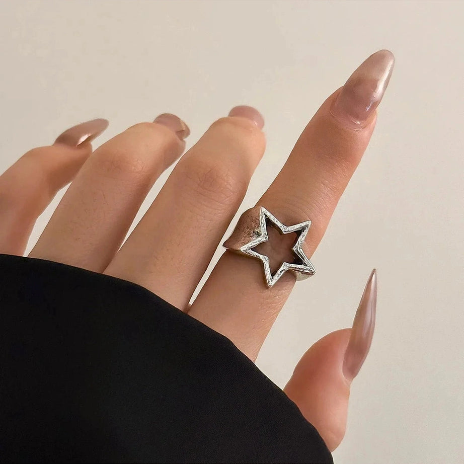 Y2k Celestial Silver Starlet Ring