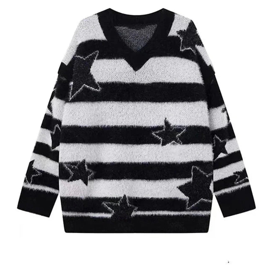 Y2k Celestial Stripe Oversized Sweater