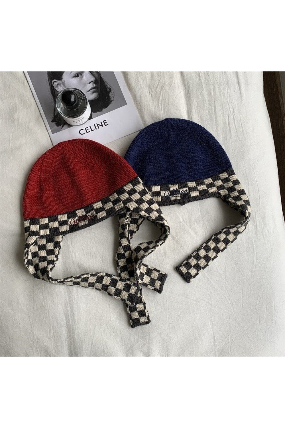 Y2k Checkerboard Lei Feng Ear Warmer Cap
