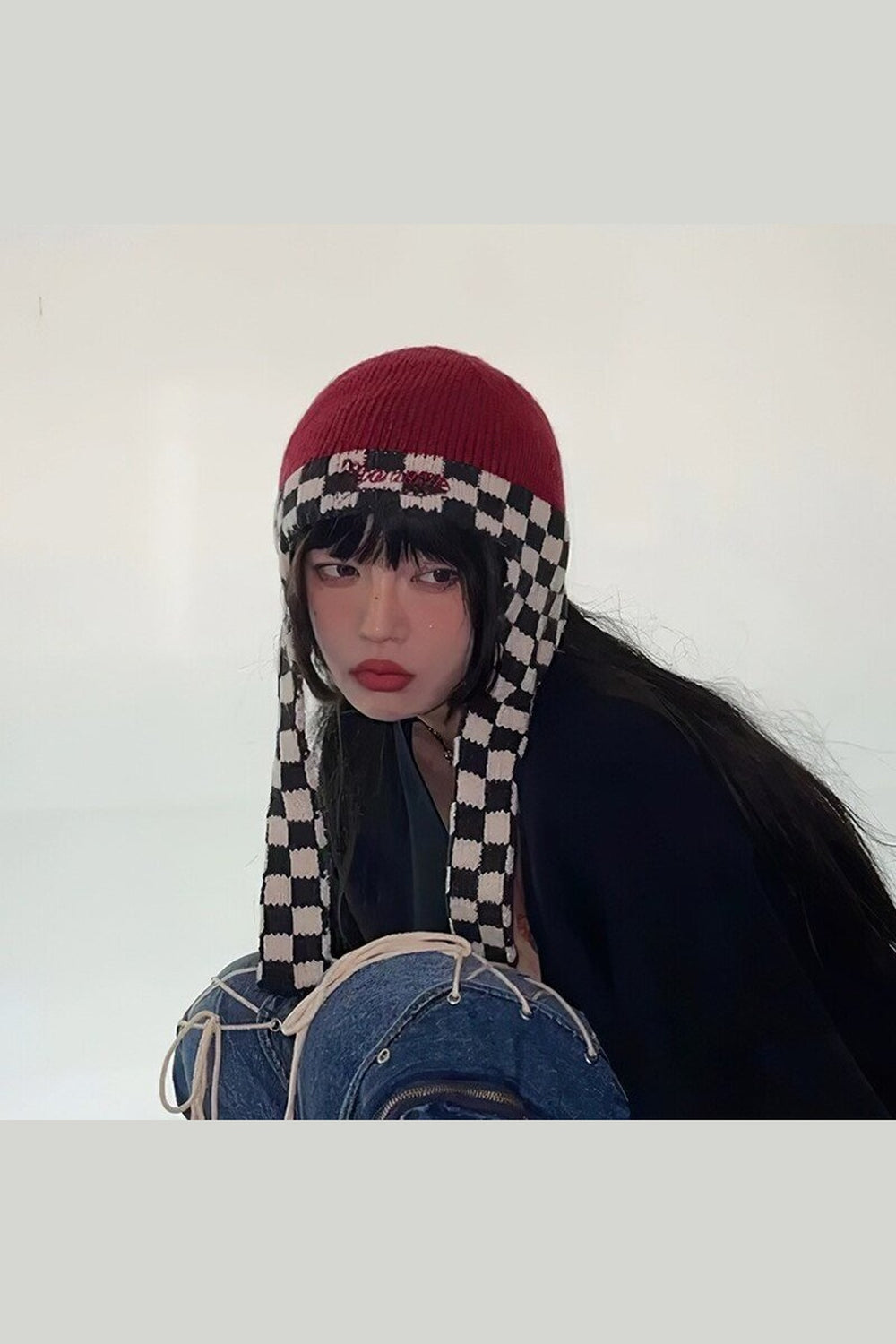 Y2k Checkerboard Lei Feng Ear Warmer Cap