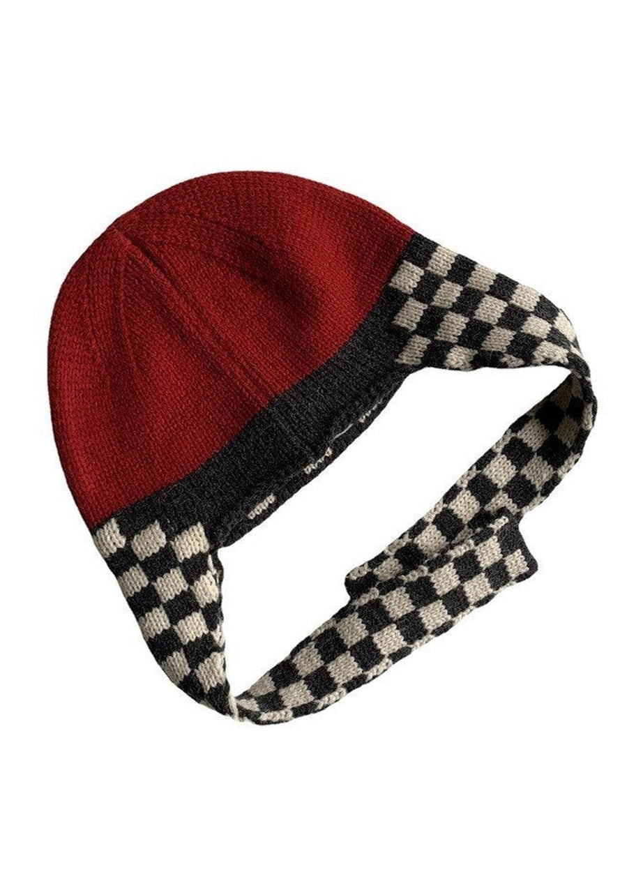Y2k Checkerboard Lei Feng Ear Warmer Cap