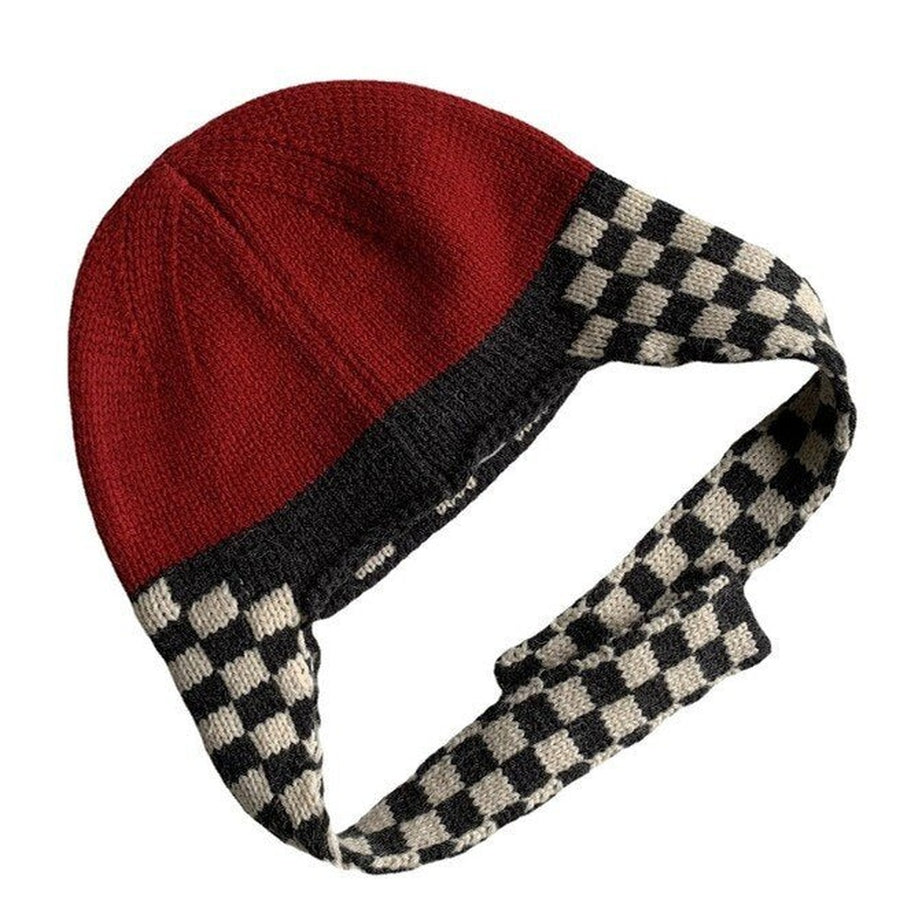 Y2k Checkerboard Lei Feng Ear Warmer Cap