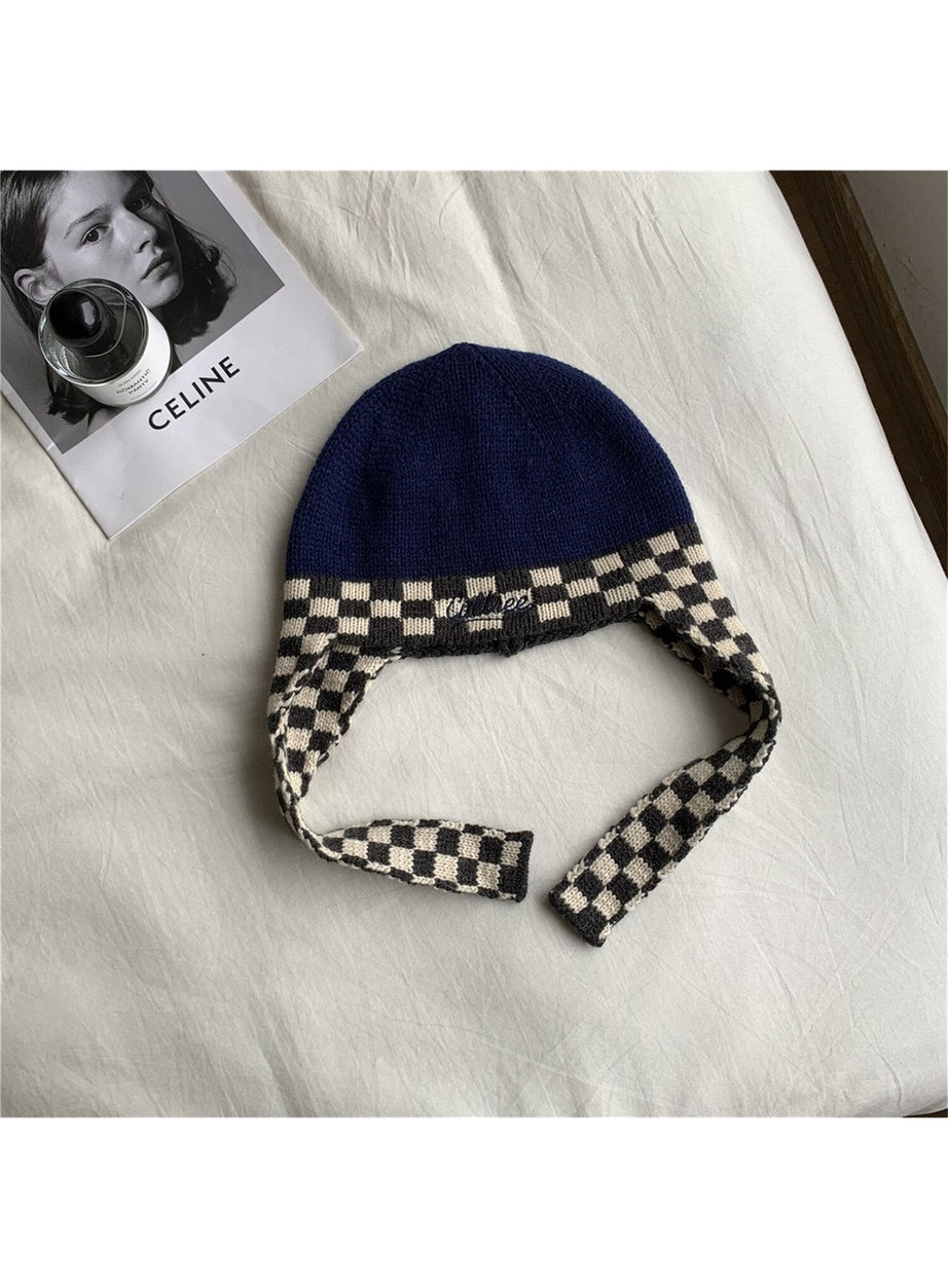 Y2k Checkerboard Lei Feng Ear Warmer Cap