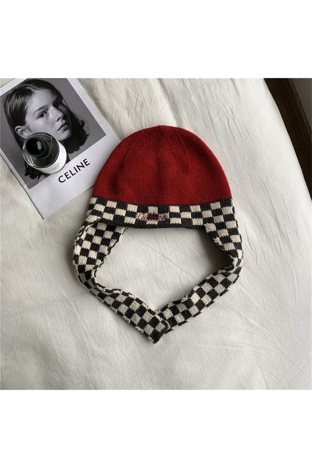 Y2k Checkerboard Lei Feng Ear Warmer Cap