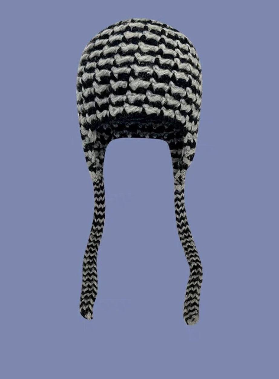 Y2k Checkerboard Lei Feng Ear Warmer Cap