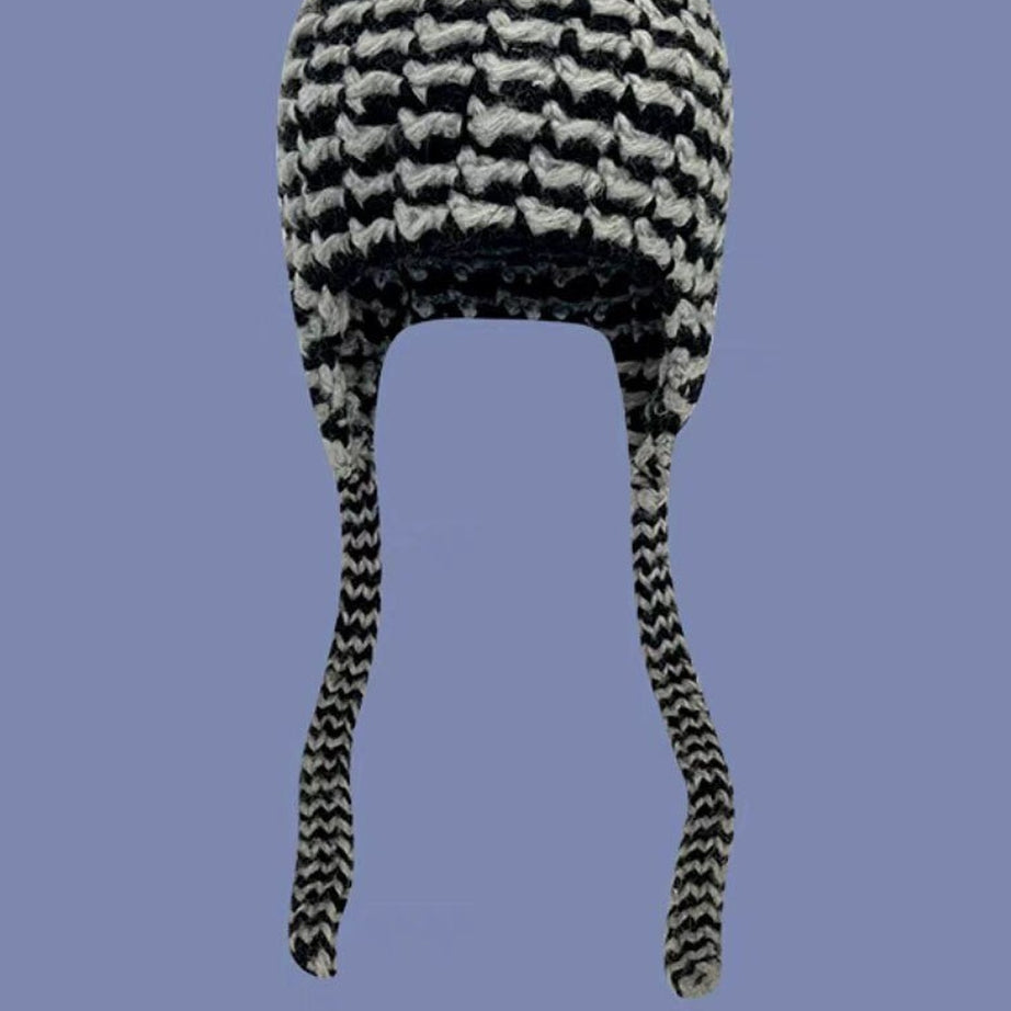 Y2k Checkerboard Lei Feng Ear Warmer Cap