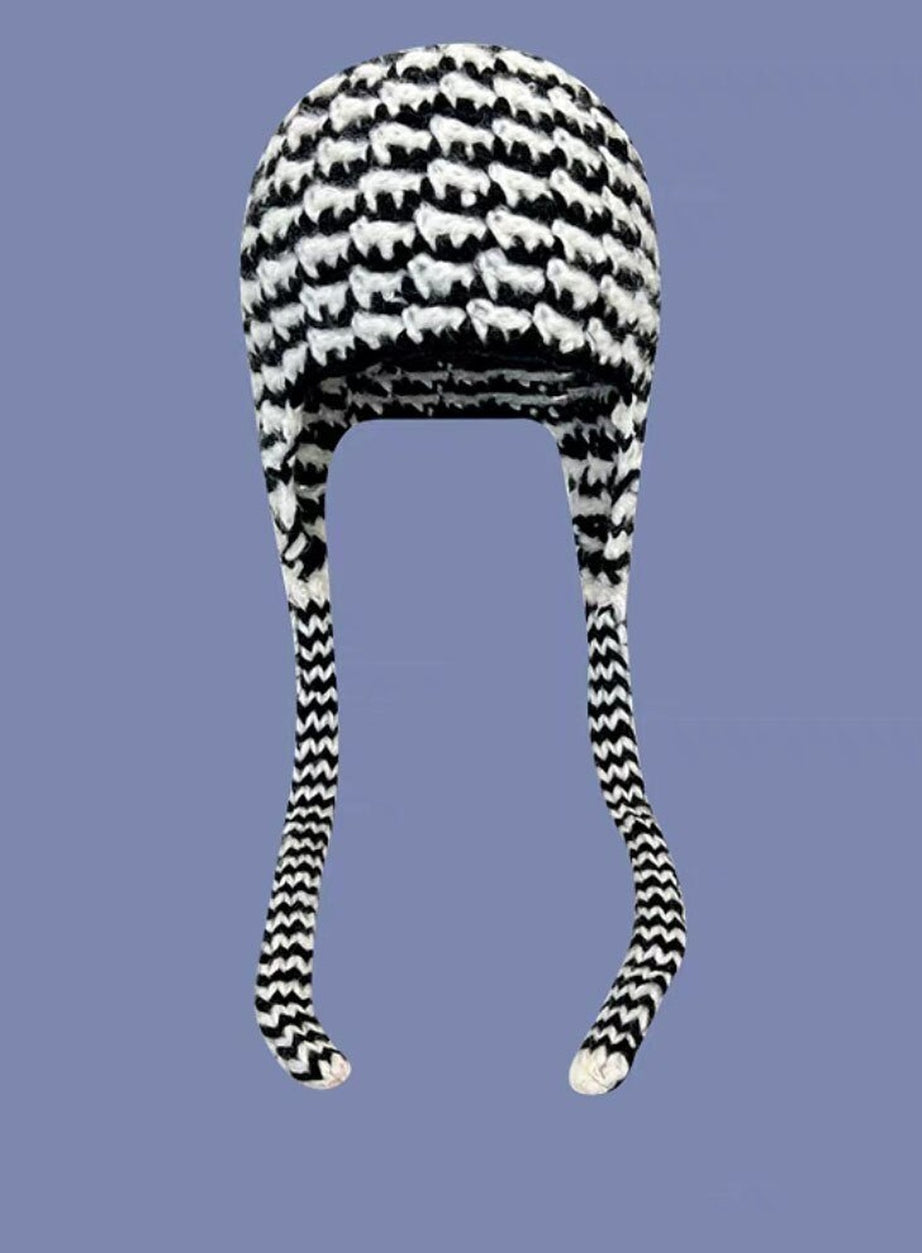 Y2k Checkerboard Lei Feng Ear Warmer Cap
