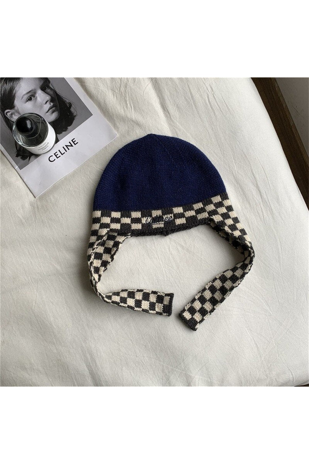 Y2k Checkerboard Lei Feng Ear Warmer Cap