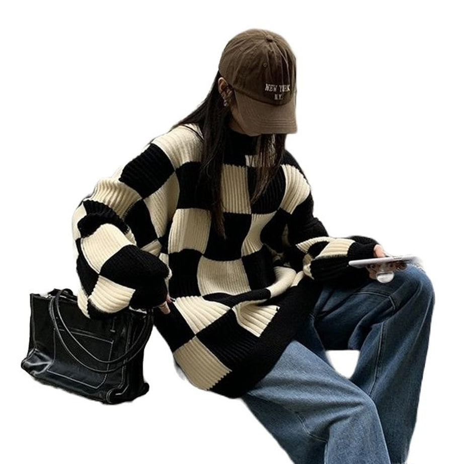 Y2k Checkerboard Oversize Sweater
