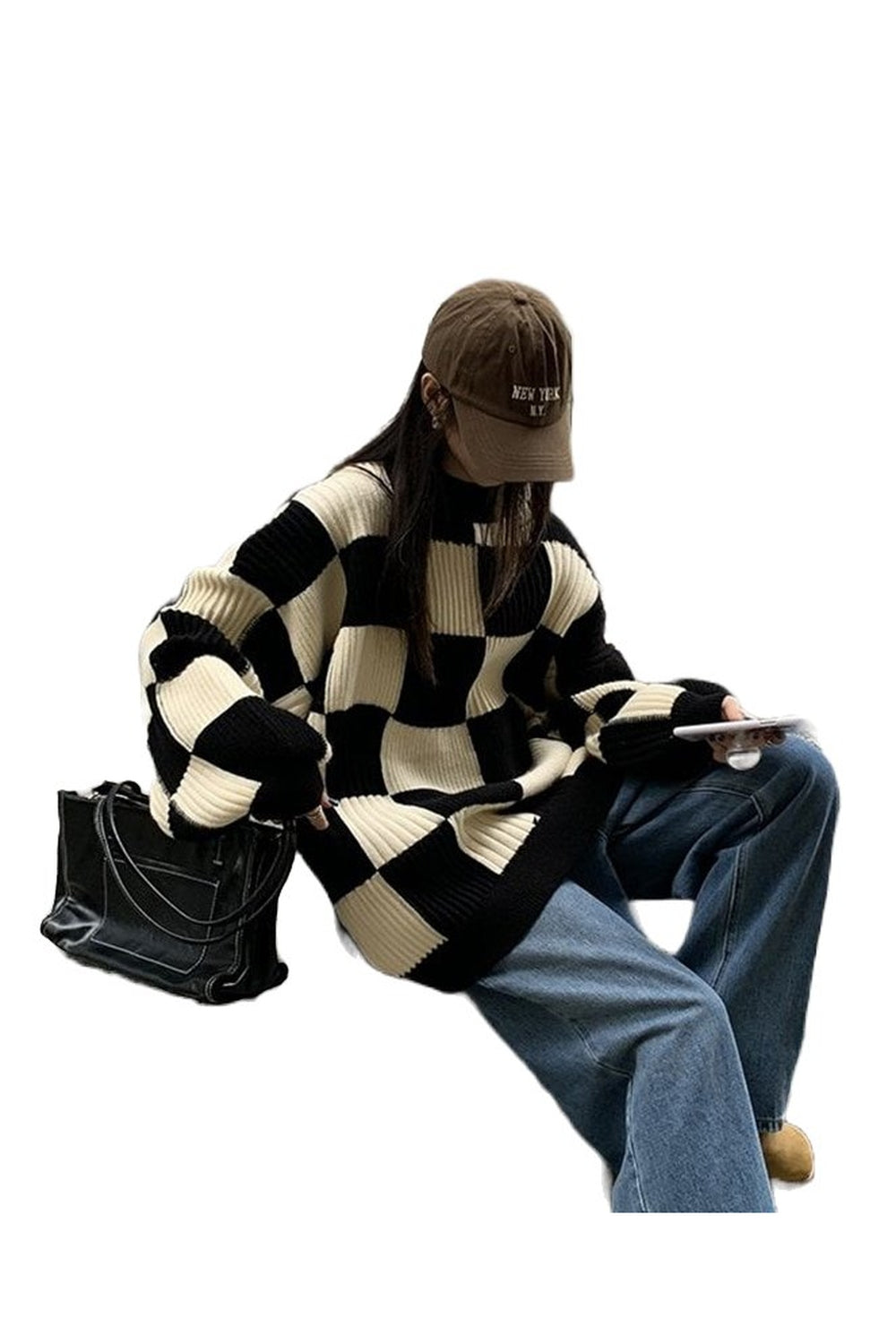 Y2k Checkerboard Oversize Sweater