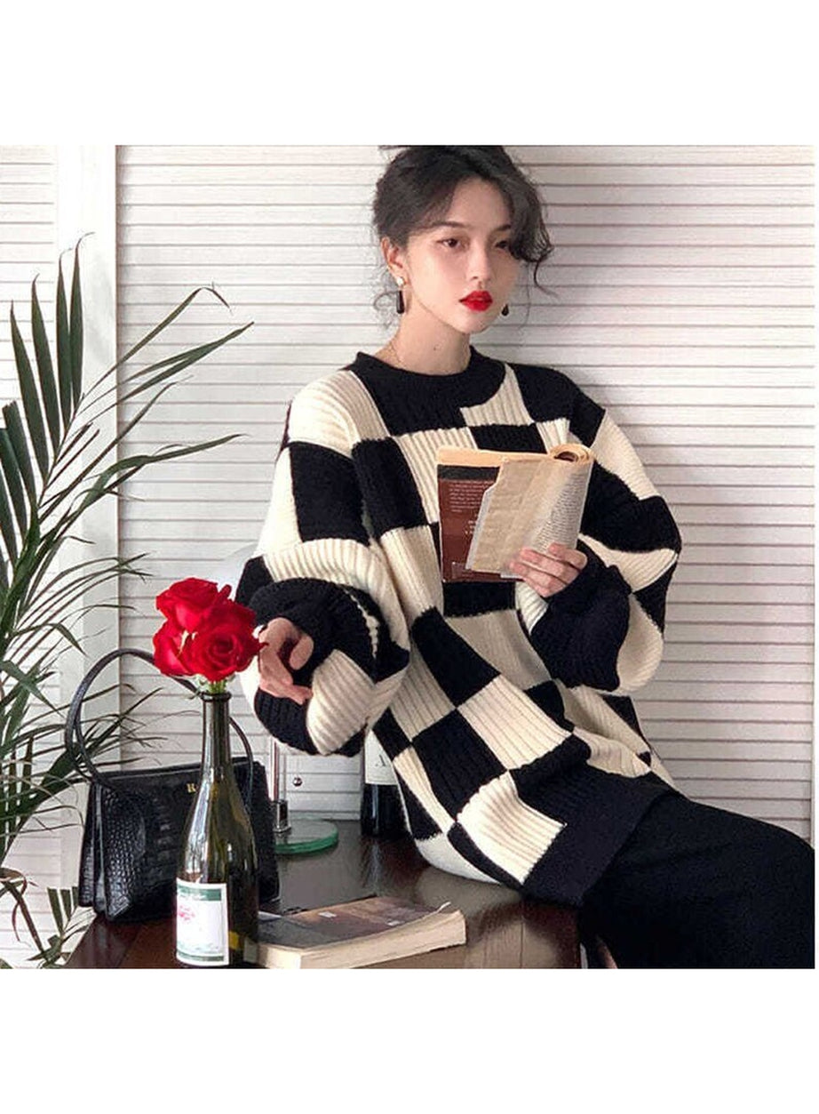 Y2k Checkerboard Oversize Sweater
