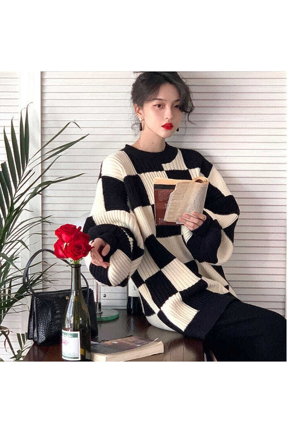 Y2k Checkerboard Oversize Sweater