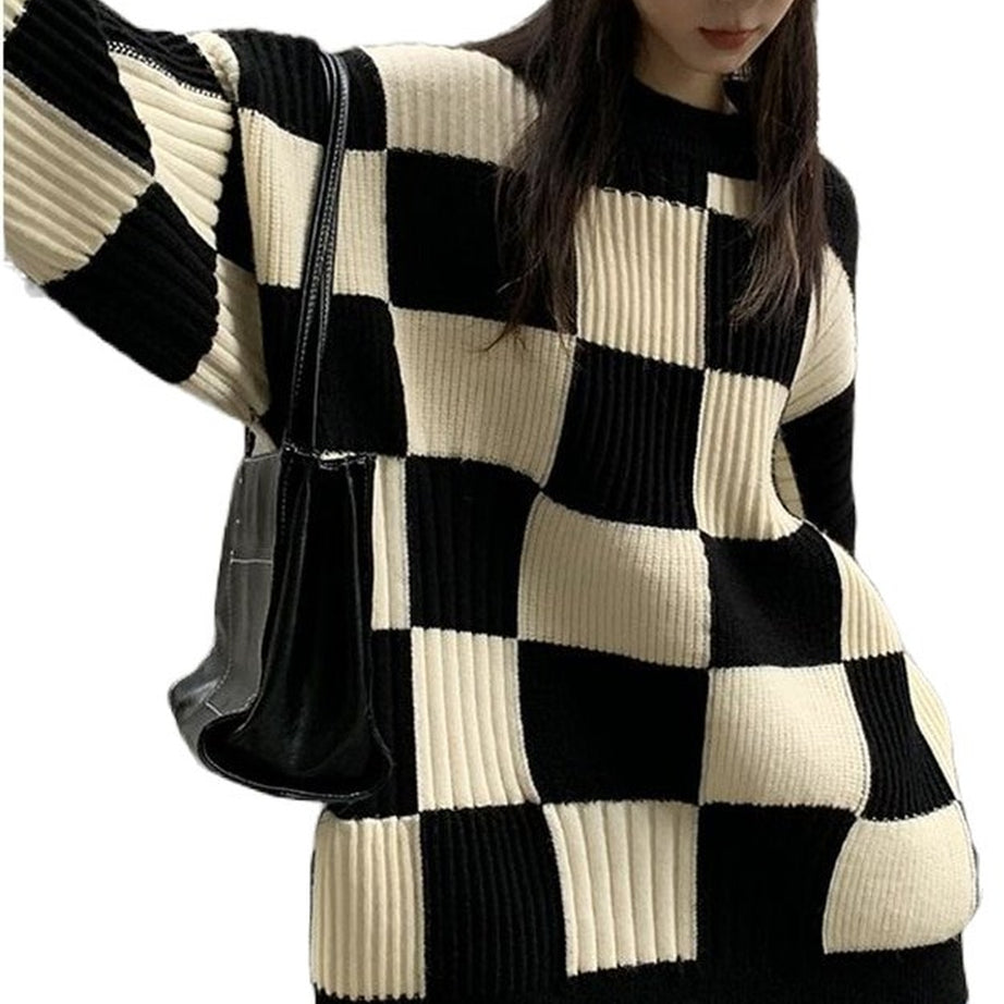 Y2k Checkerboard Oversize Sweater