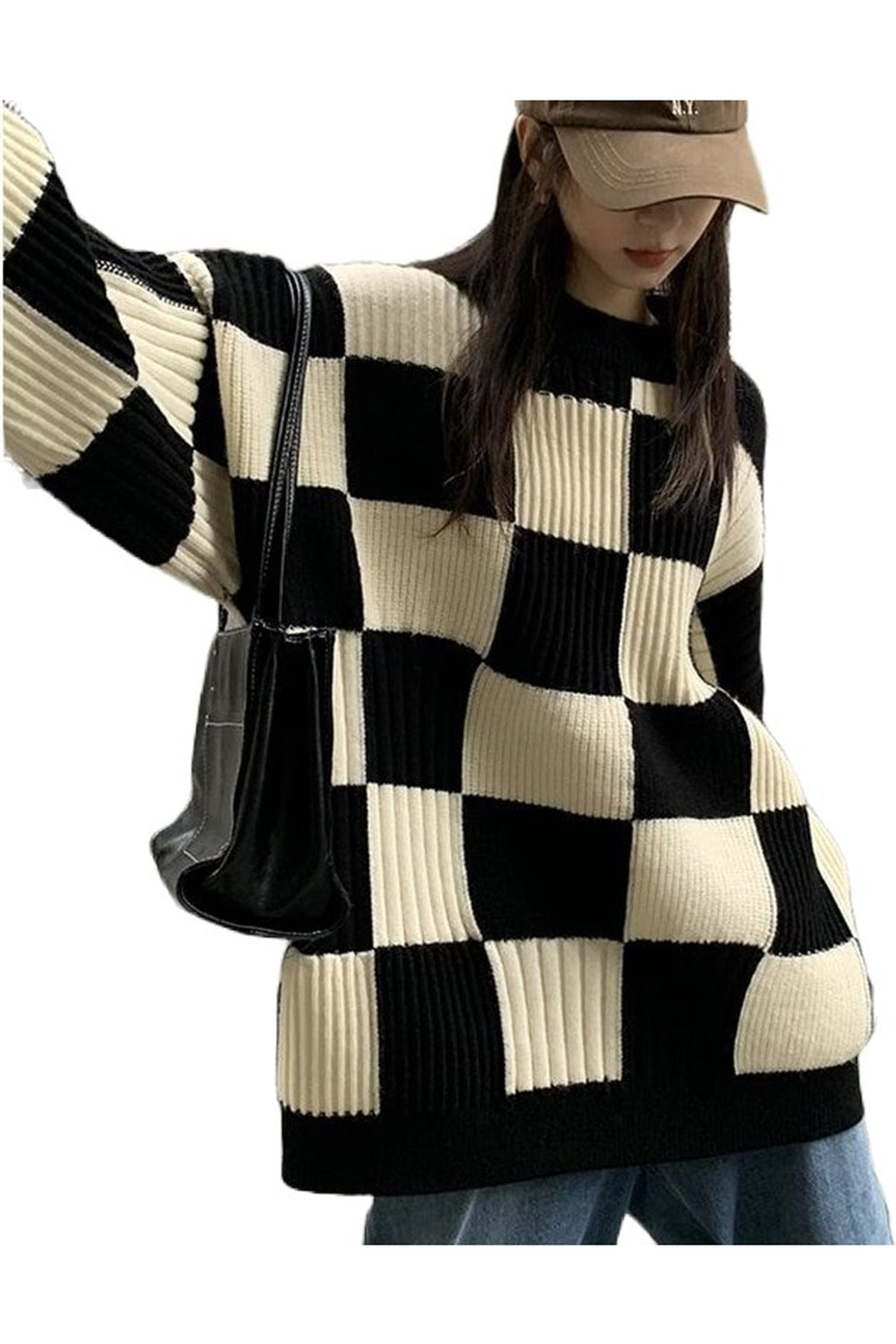 Y2k Checkerboard Oversize Sweater