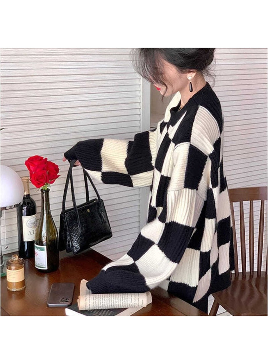 Y2k Checkerboard Oversize Sweater