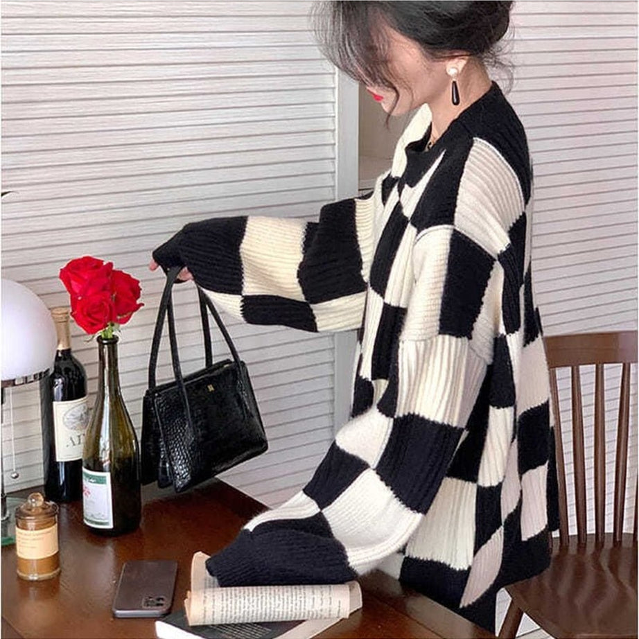 Y2k Checkerboard Oversize Sweater