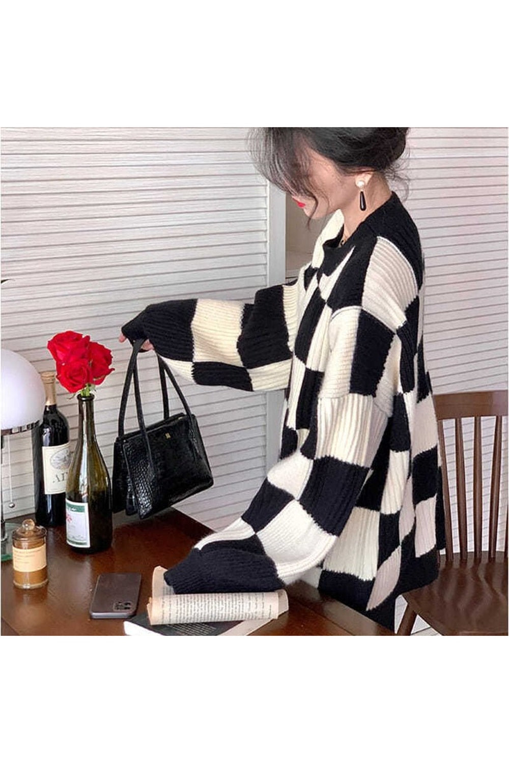 Y2k Checkerboard Oversize Sweater