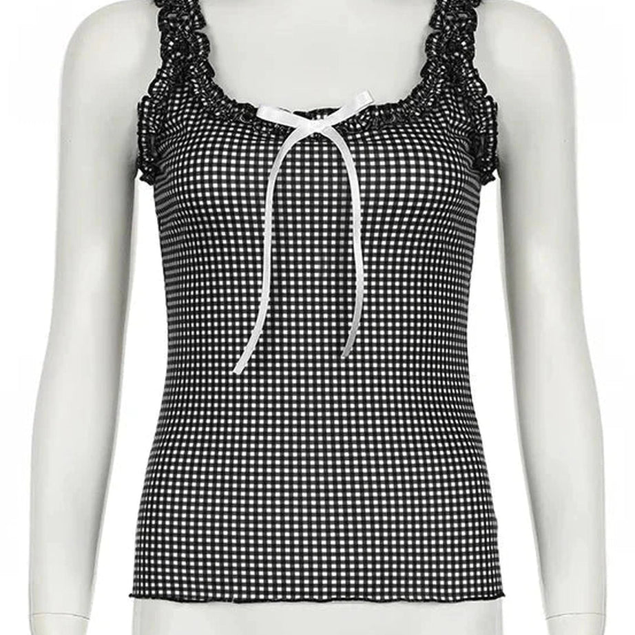 Y2k Checkerboard Ruffle Camisole Top