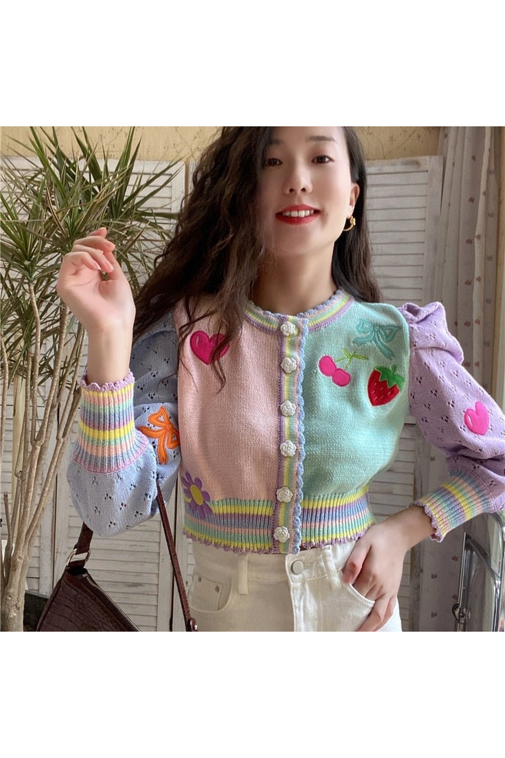 Y2k Cherry-Embroidered Knit Cardigan