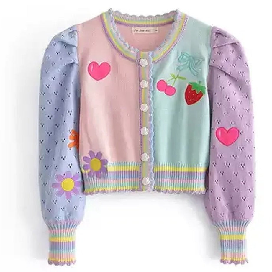 Y2k Cherry-Embroidered Knit Cardigan