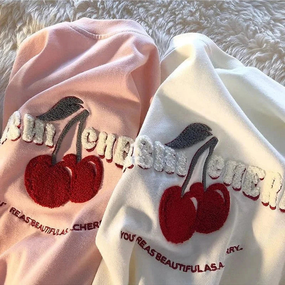 Y2k Cherry Embroidery Pink Top