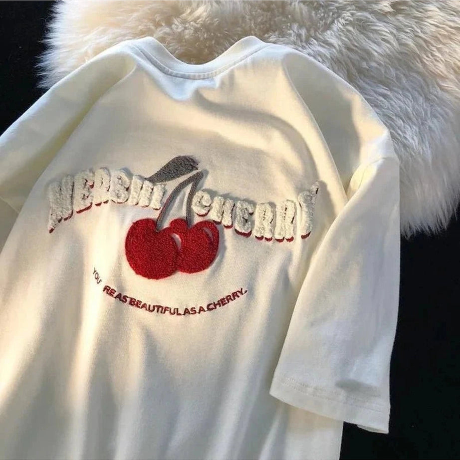 Y2k Cherry Embroidery Pink Top