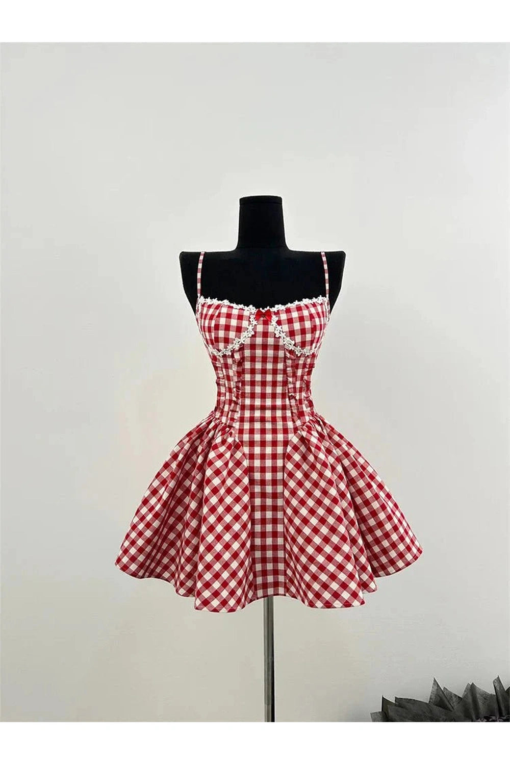 Y2k Cherry Gingham Sweetheart Dress