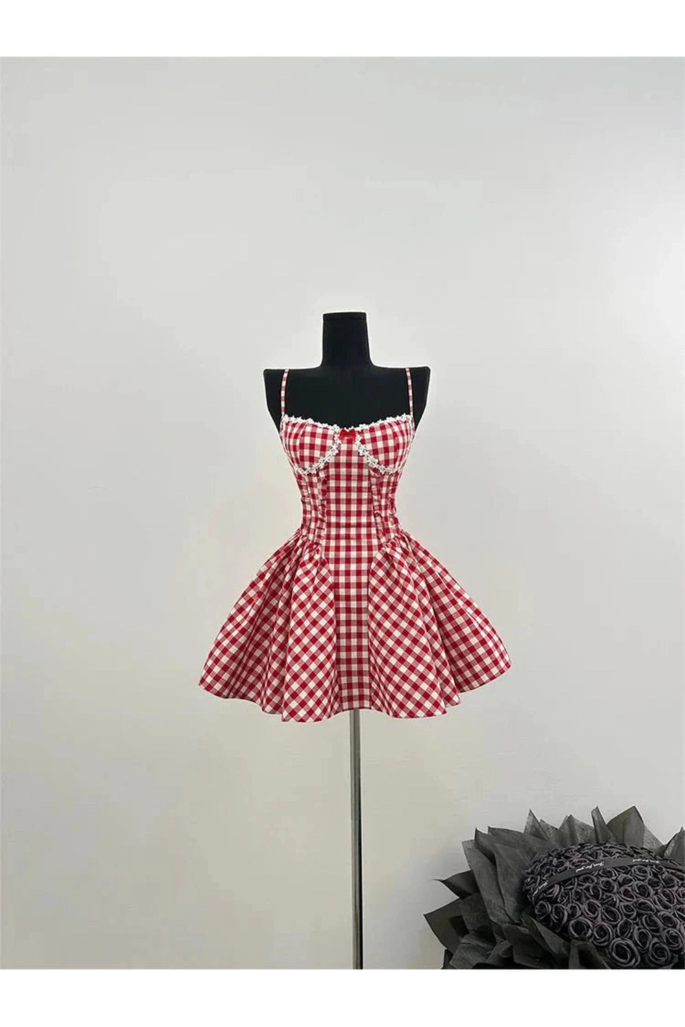 Y2k Cherry Gingham Sweetheart Dress