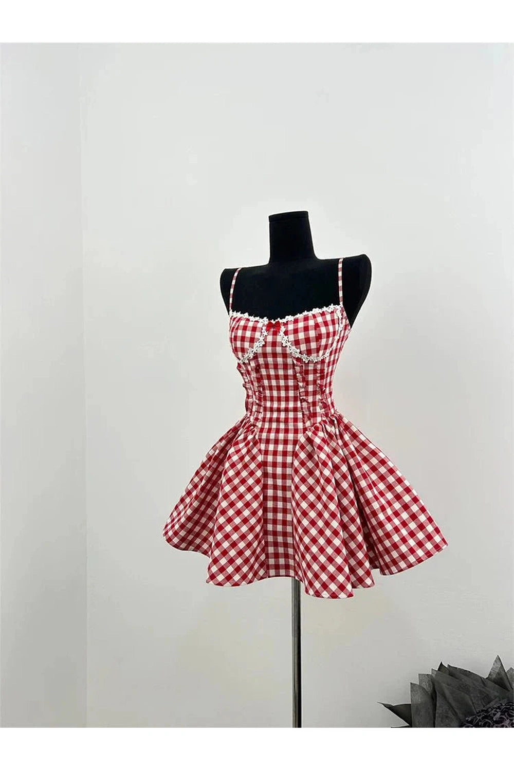 Y2k Cherry Gingham Sweetheart Dress