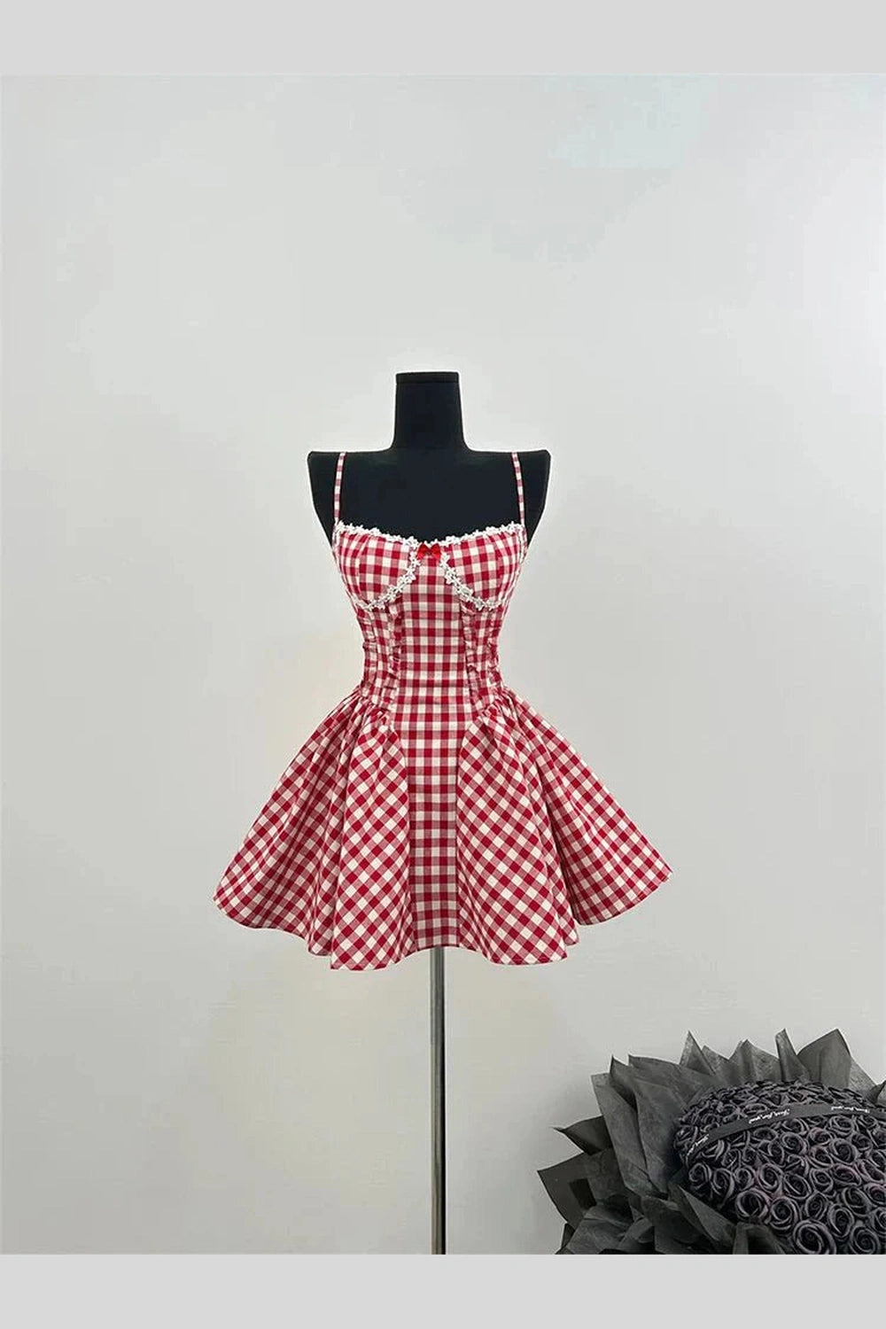 Y2k Cherry Gingham Sweetheart Dress