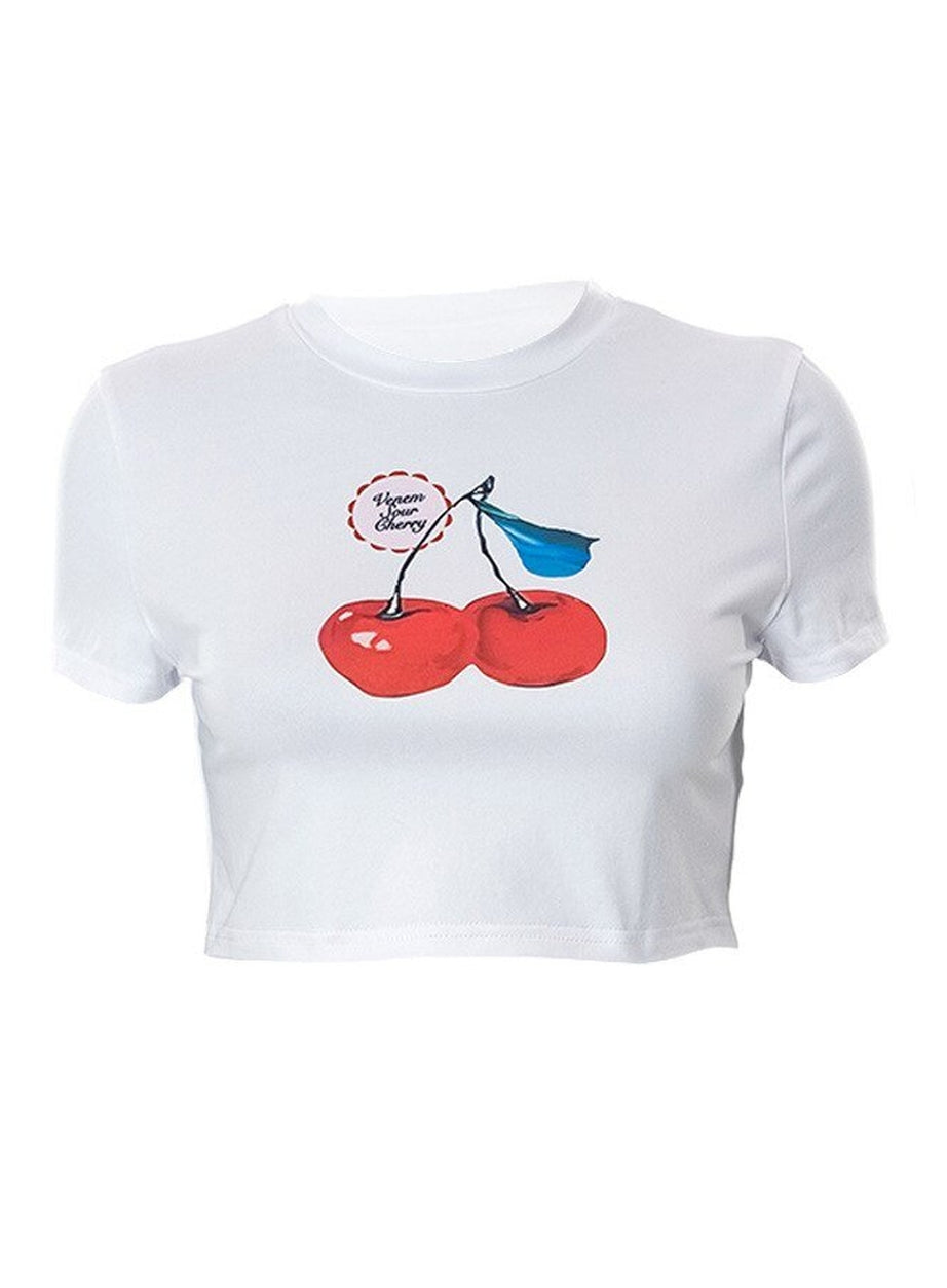 Y2k Cherry Print Crop Top