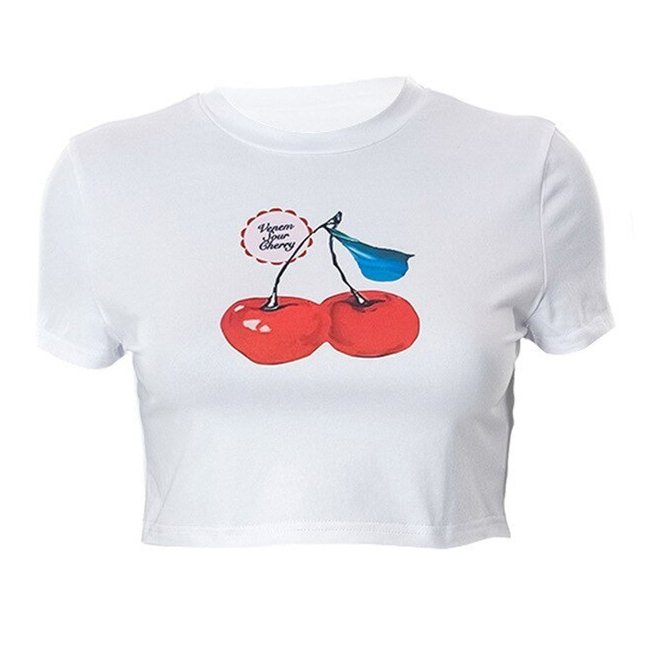 Y2k Cherry Print Crop Top